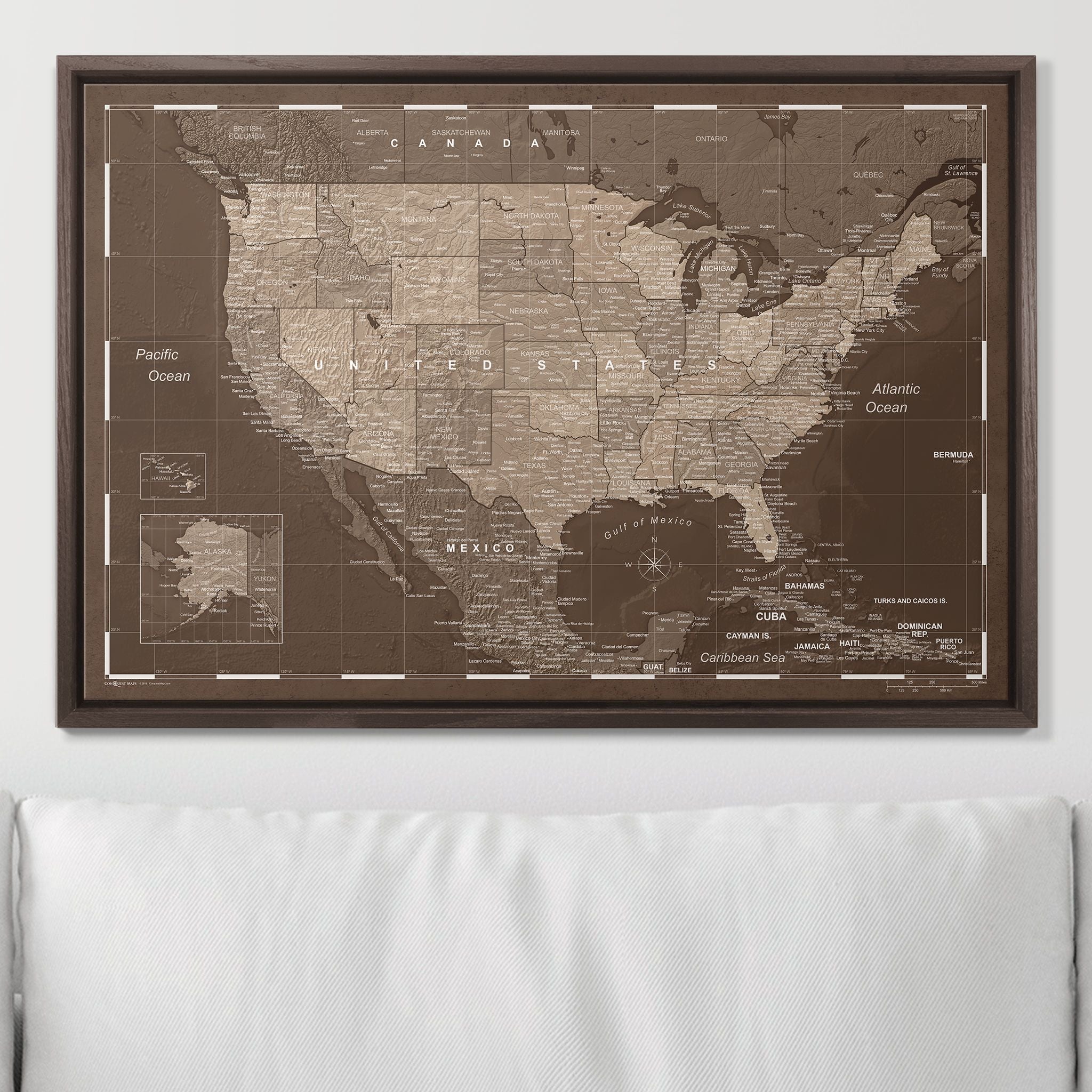 Push Pin USA Map (Pin Board) - Deep Espresso CM Pin Board