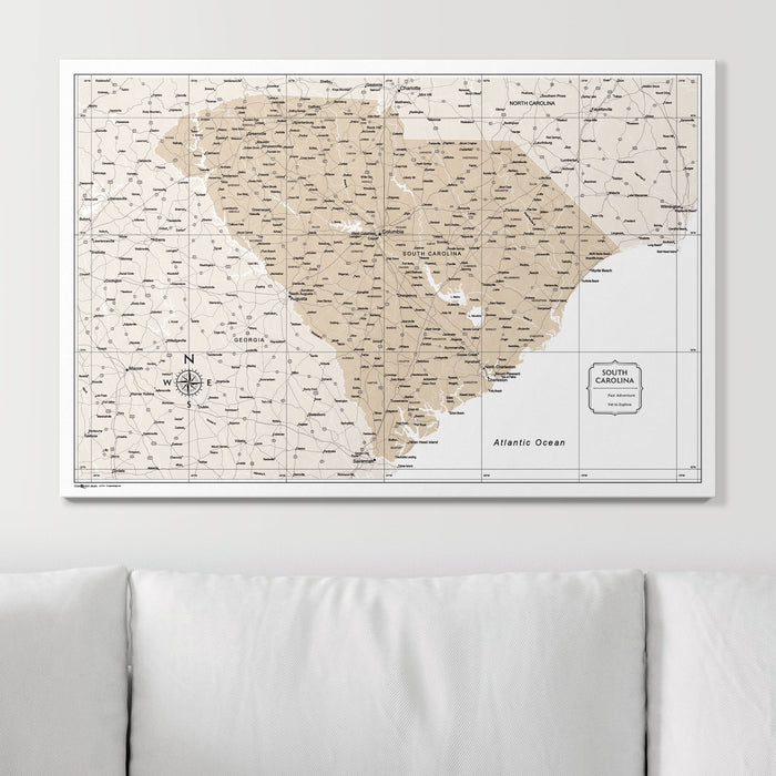 Push Pin South Carolina Map (Pin Board) - Light Brown Color Splash