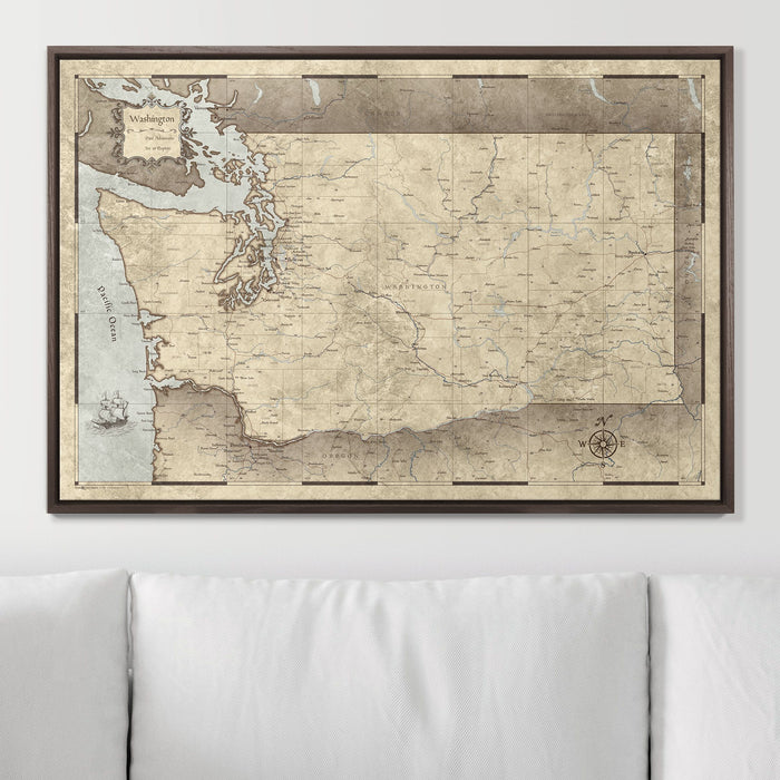 Push Pin Washington Map (Pin Board) - Rustic Vintage