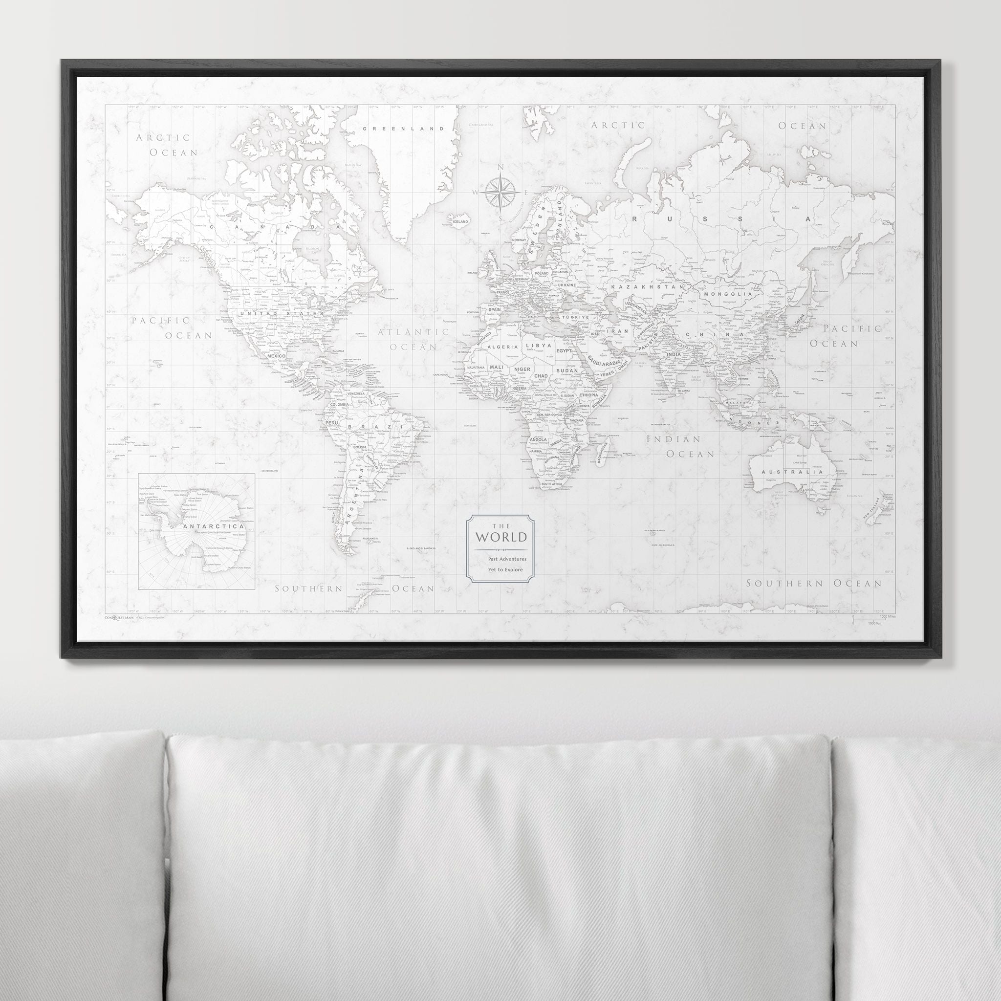 Push Pin World Map (Pin Board) - Classic Marble CM Pin Board