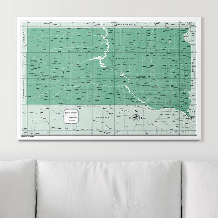 Push Pin South Dakota Map (Pin Board) - Green Color Splash