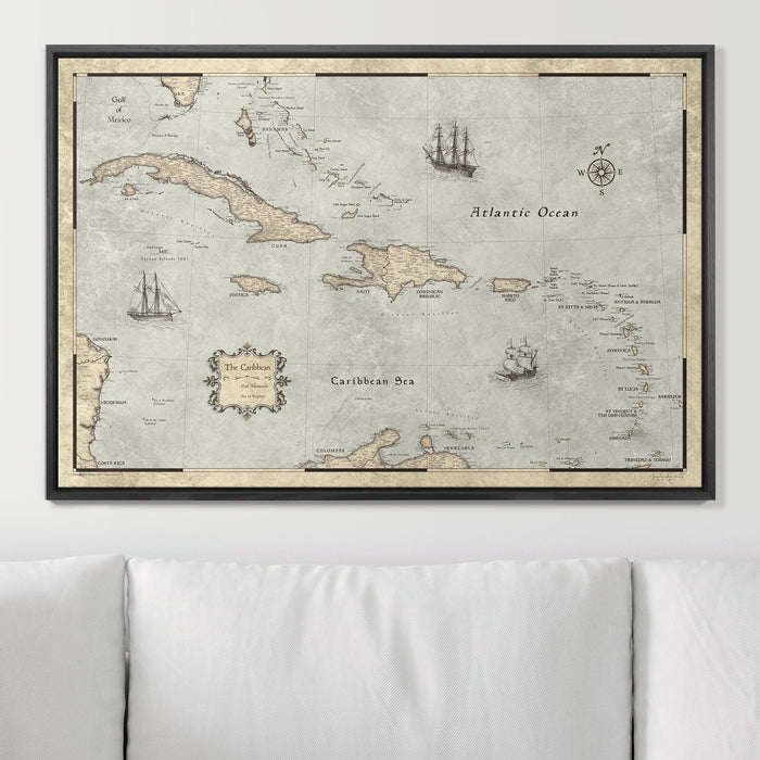 Push Pin Caribbean Map (Pin Board) - Rustic Vintage
