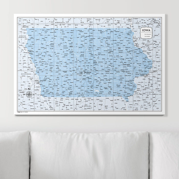 Push Pin Iowa Map (Pin Board) - Light Blue Color Splash