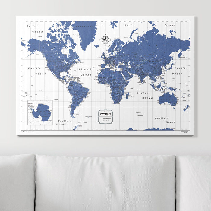 Push Pin World Map (Pin Board) - Navy Color Splash