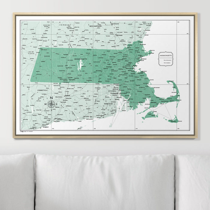Push Pin Massachusetts Map (Pin Board) - Green Color Splash CM Pin Board