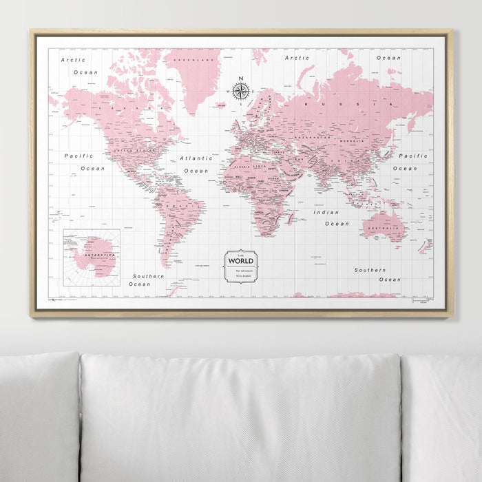 Push Pin World Map - Dusty Pink 