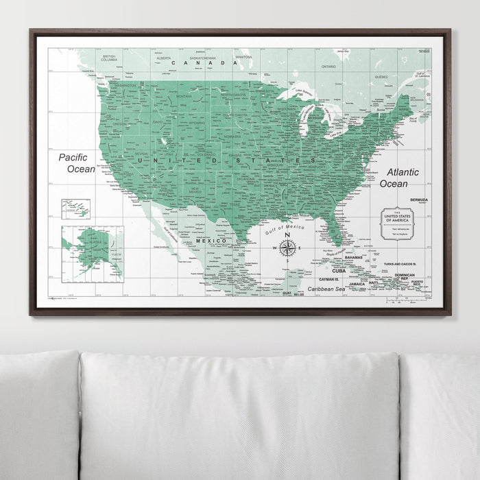 Push Pin USA Map (Pin Board) - Green Color Splash