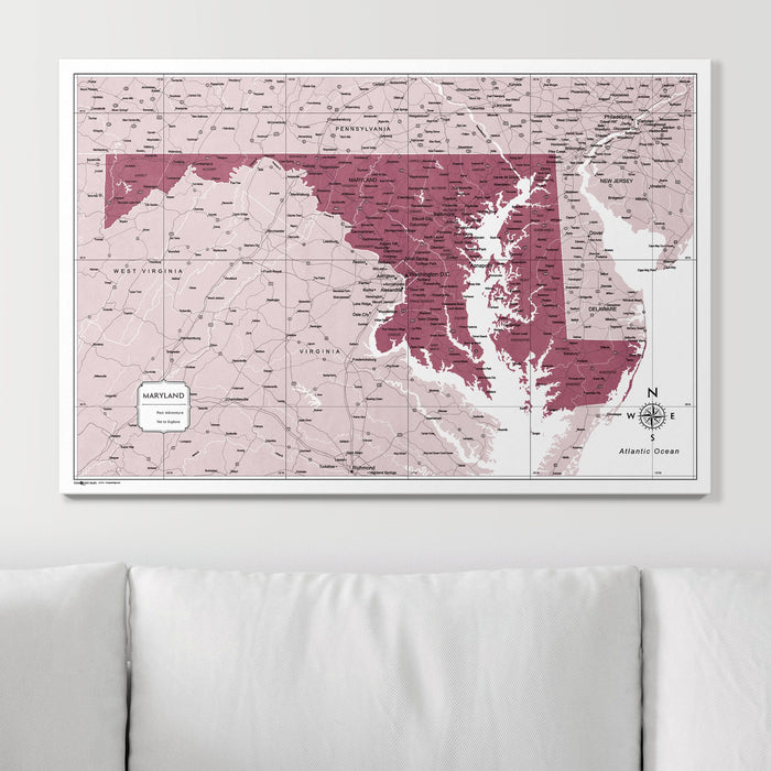 Push Pin Maryland Map (Pin Board) - Burgundy Color Splash