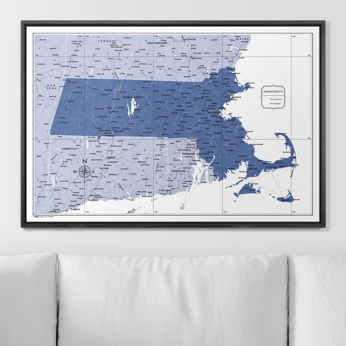 Push Pin Massachusetts Map (Pin Board) - Navy Color Splash