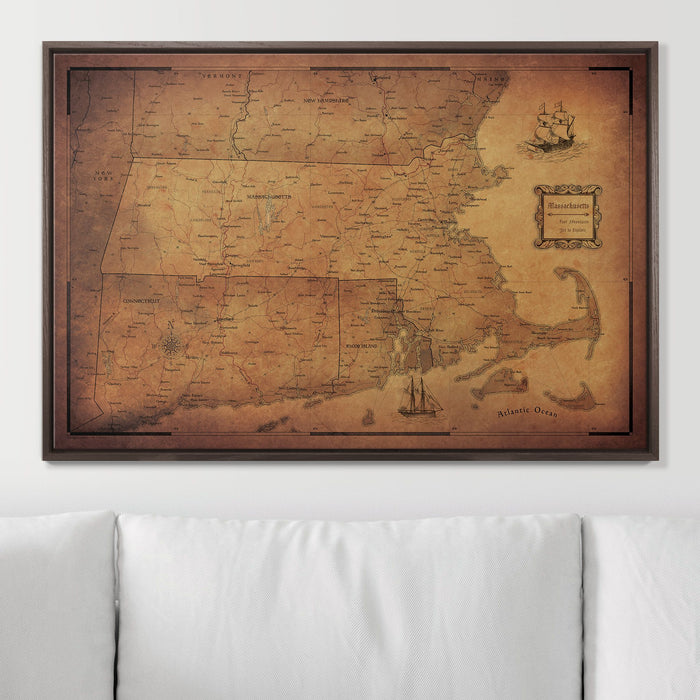 Push Pin Massachusetts Map (Pin Board) - Golden Aged CM Pin Board