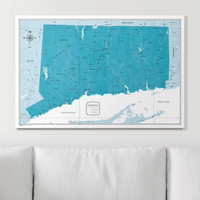 Push Pin Connecticut Map (Pin Board) - Teal Color Splash