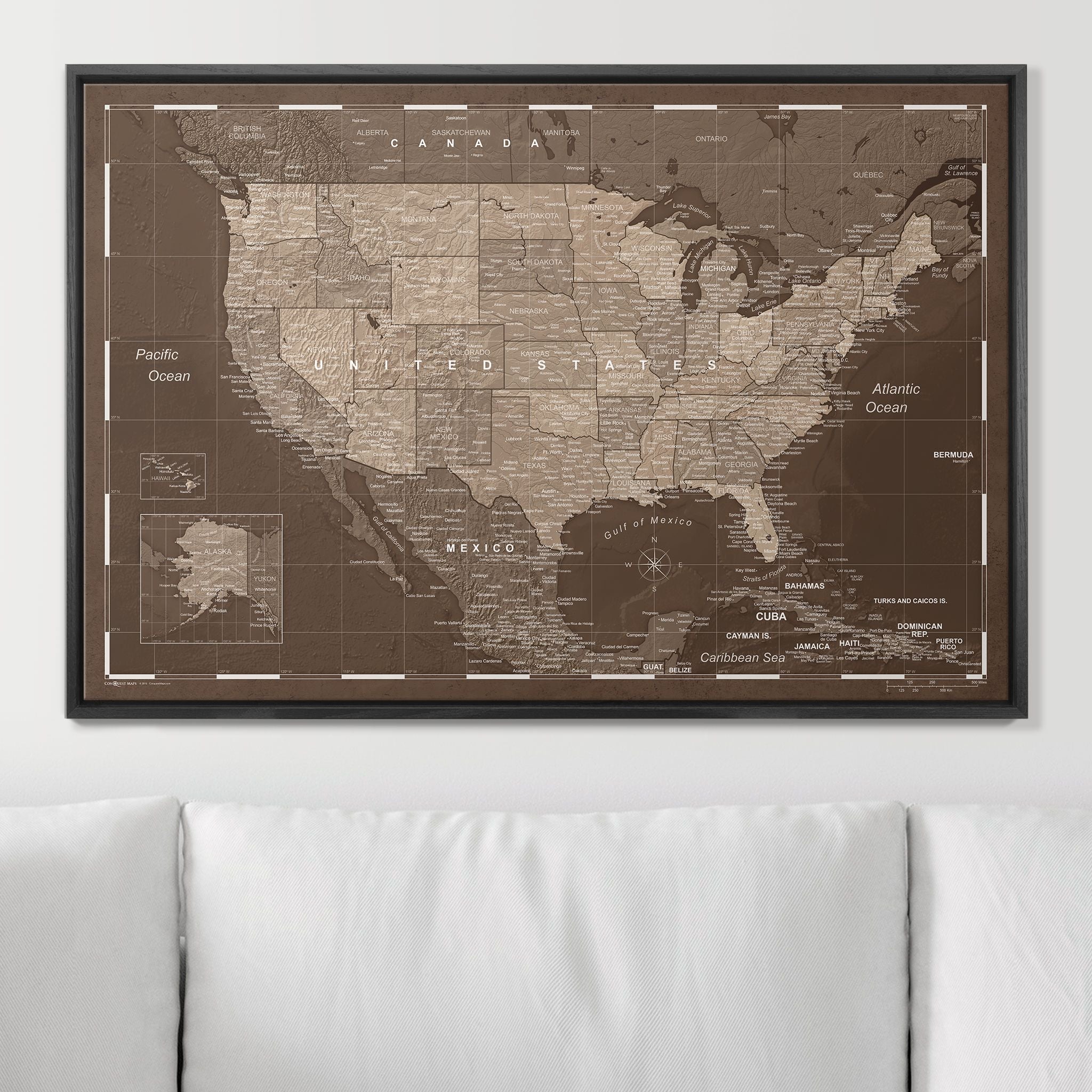 Push Pin USA Map (Pin Board) - Deep Espresso CM Pin Board
