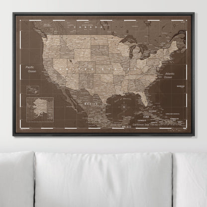 Push Pin USA Map (Pin Board) - Deep Espresso CM Pin Board