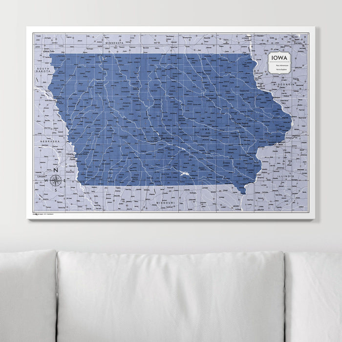 Push Pin Iowa Map (Pin Board) - Navy Color Splash