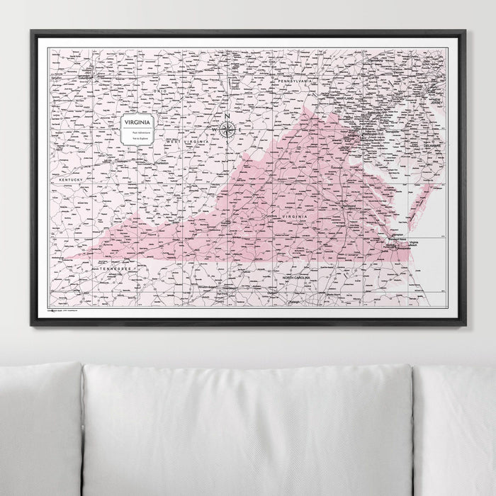 Push Pin Virginia Map (Pin Board) - Pink Color Splash