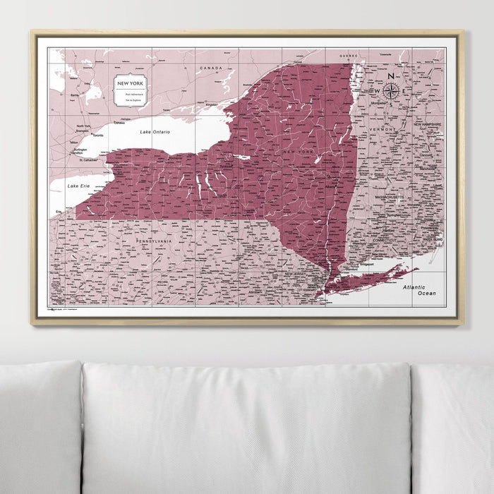 Push Pin New York Map (Pin Board) - Burgundy Color Splash CM Pin Board