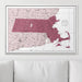 Push Pin Massachusetts Map (Pin Board) - Burgundy Color Splash CM Pin Board
