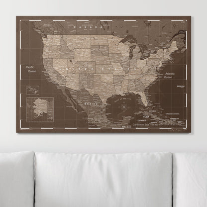 Push Pin USA Map (Pin Board) - Deep Espresso CM Pin Board