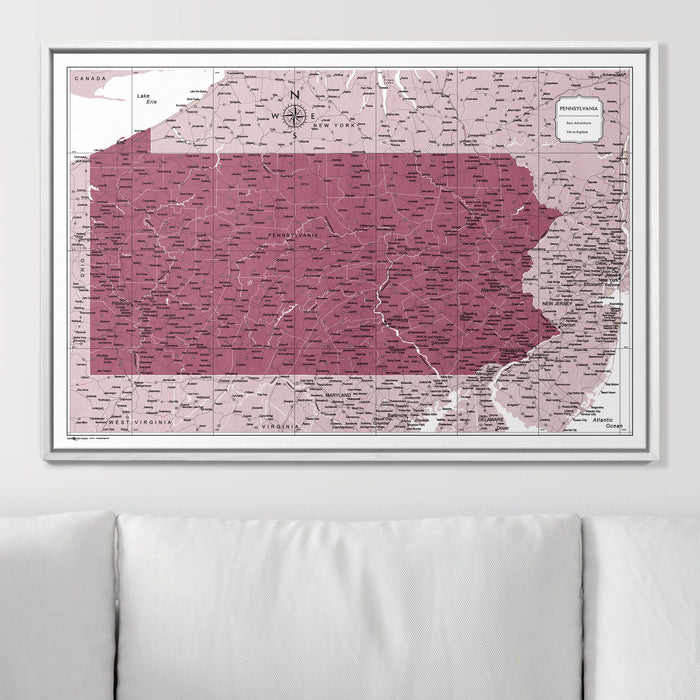 Push Pin Pennsylvania Map (Pin Board) - Burgundy Color Splash
