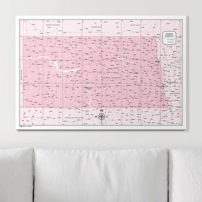Push Pin North Dakota Map (Pin Board) - Pink Color Splash