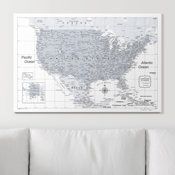 Push Pin USA Map (Pin Board) - Light Gray Color Splash