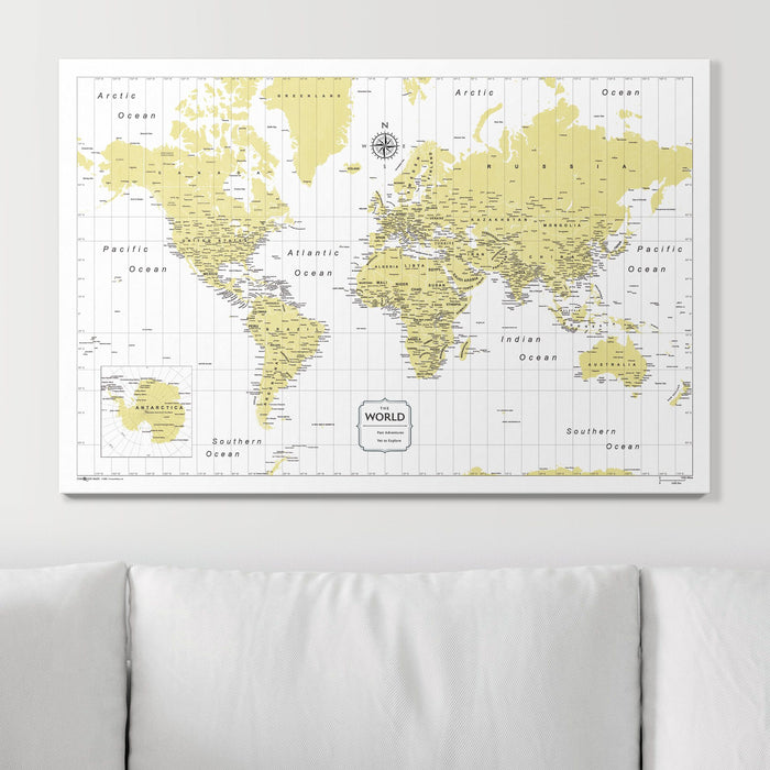Push Pin World Map (Pin Board) - Yellow Color Splash