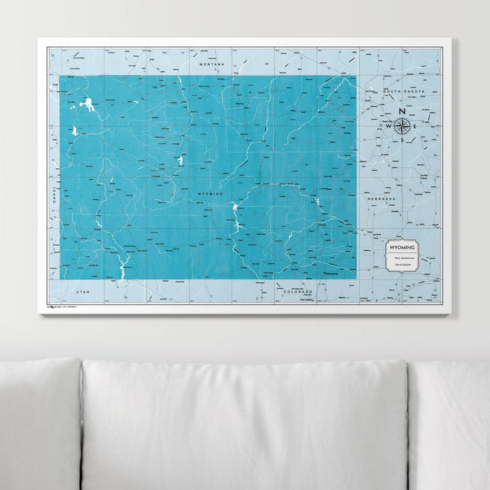 Push Pin Wyoming Map (Pin Board) - Teal Color Splash