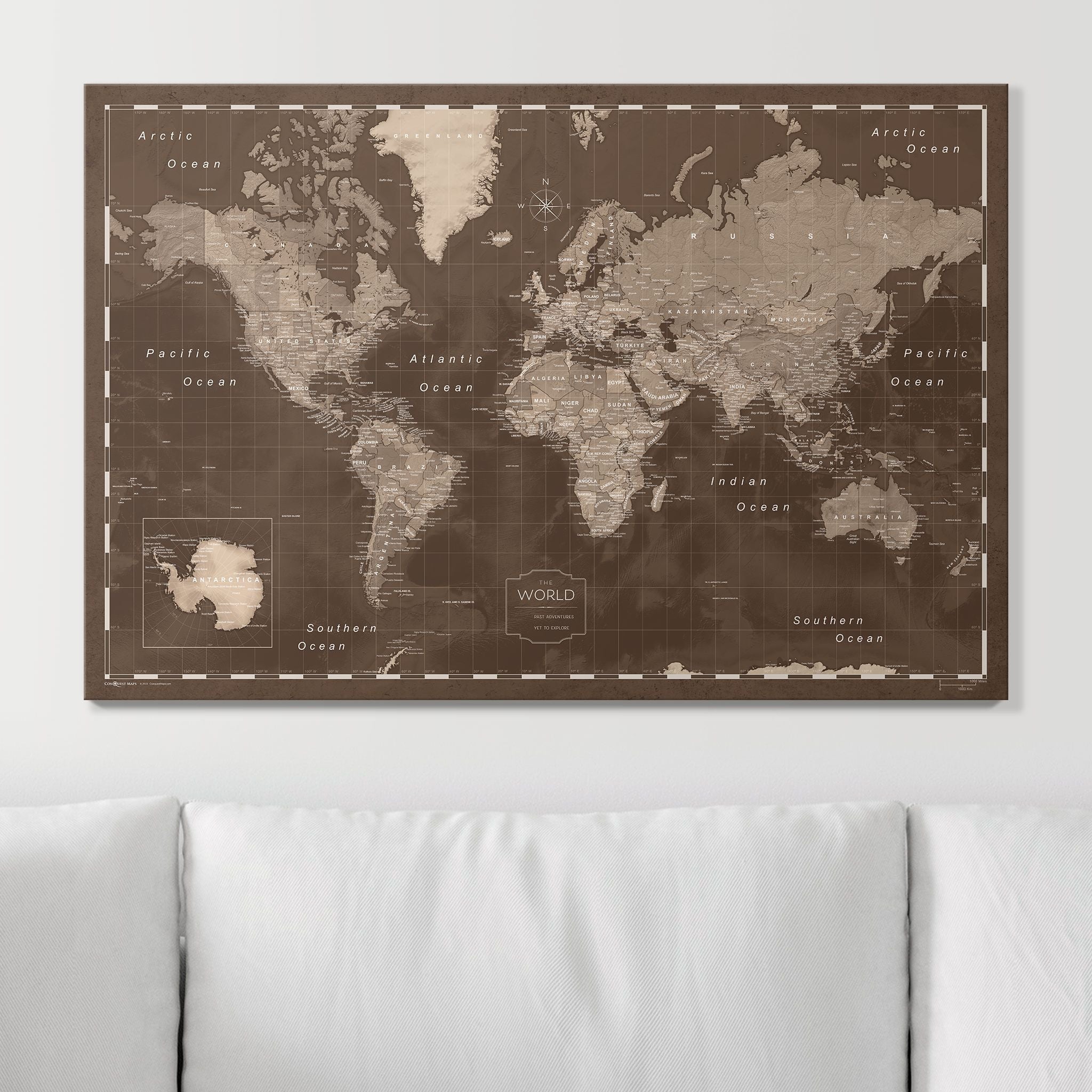 Push Pin World Map (Pin Board) - Deep Espresso CM Pin Board