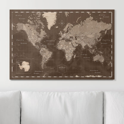 Push Pin World Map (Pin Board) - Deep Espresso CM Pin Board
