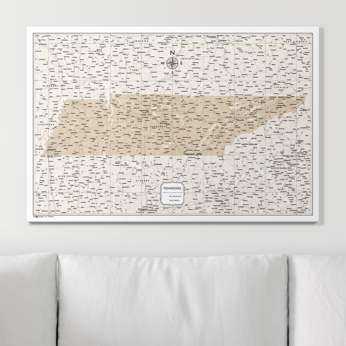 Push Pin Tennessee Map (Pin Board) - Light Brown Color Splash