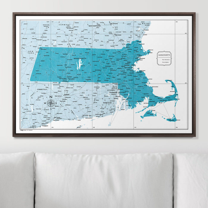 Push Pin Massachusetts Map (Pin Board) - Teal Color Splash CM Pin Board