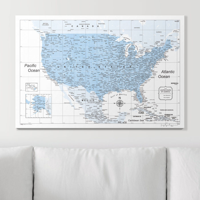 Push Pin USA Map (Pin Board) - Light Blue Color Splash