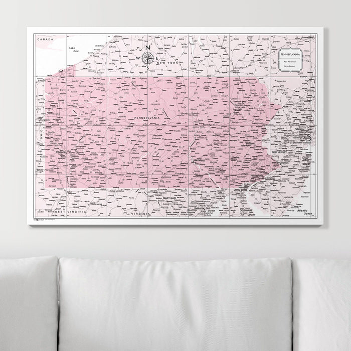 Push Pin Pennsylvania Map (Pin Board) - Pink Color Splash
