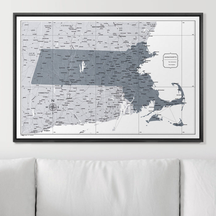 Push Pin Massachusetts Map (Pin Board) - Dark Gray Color Splash