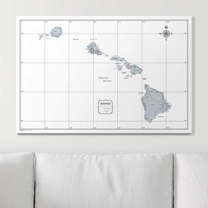Push Pin Hawaii Map (Pin Board) - Light Gray Color Splash