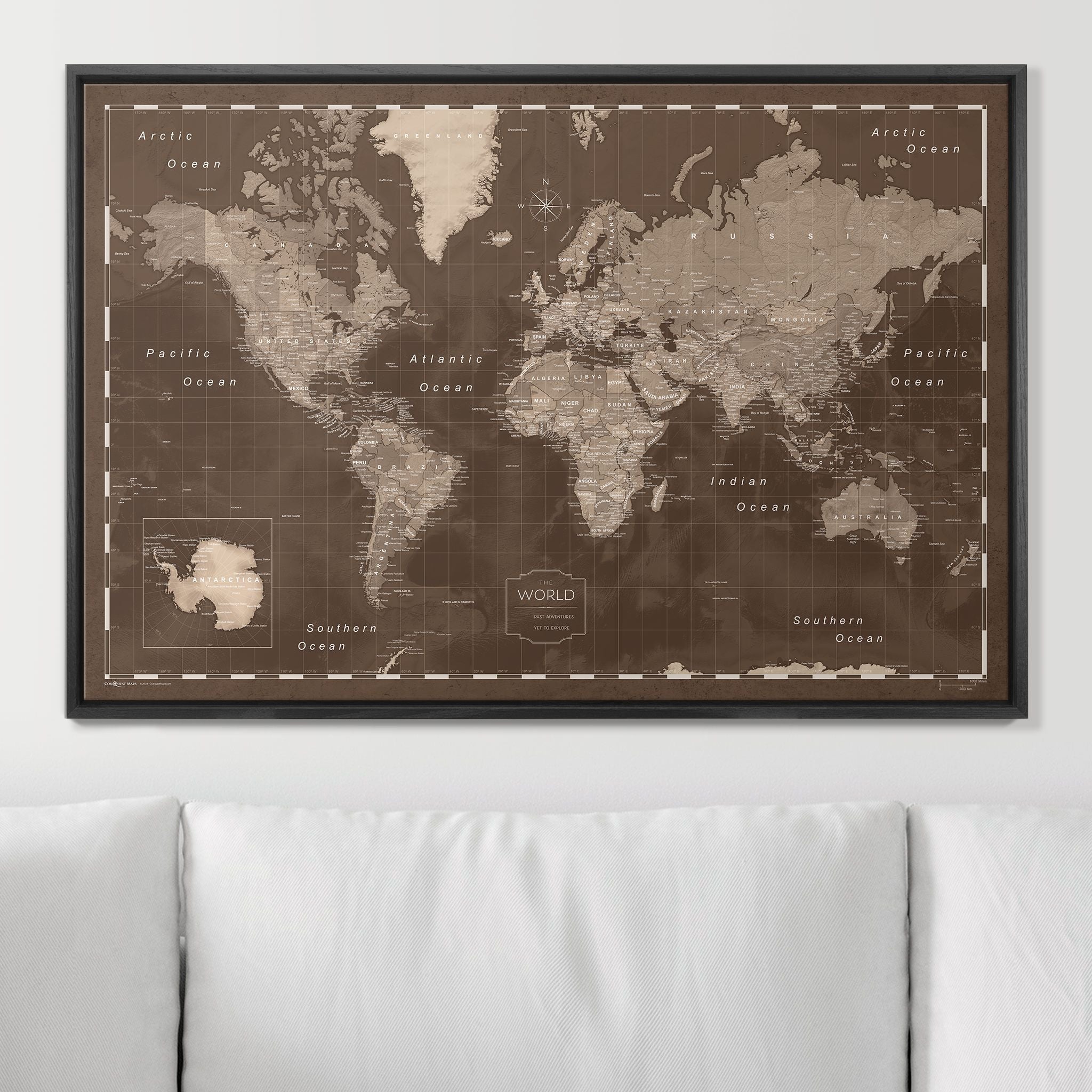 Push Pin World Map (Pin Board) - Deep Espresso CM Pin Board