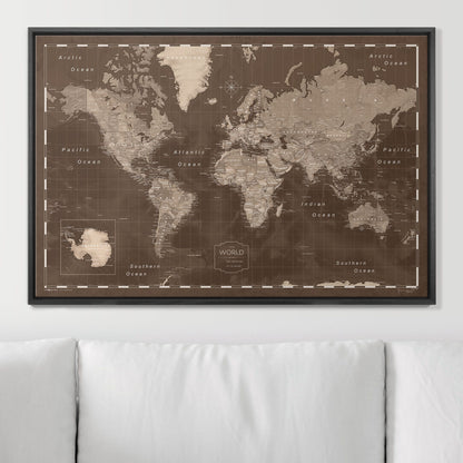Push Pin World Map (Pin Board) - Deep Espresso CM Pin Board