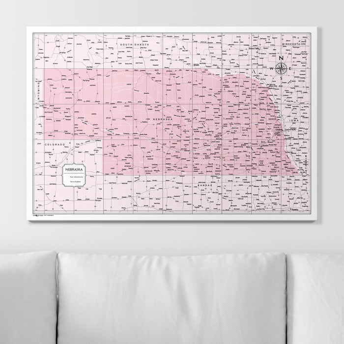 Push Pin Nebraska Map (Pin Board) - Pink Color Splash