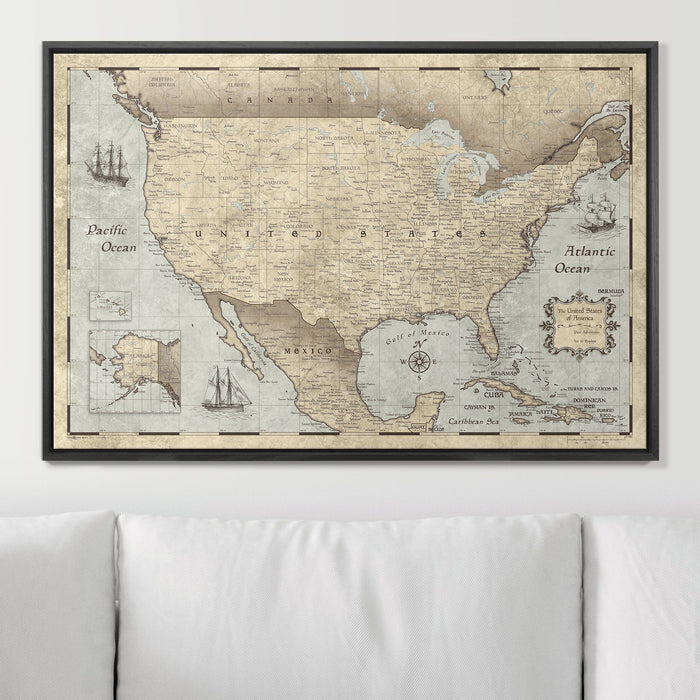 Push Pin USA Map (Pin Board) - Rustic Vintage
