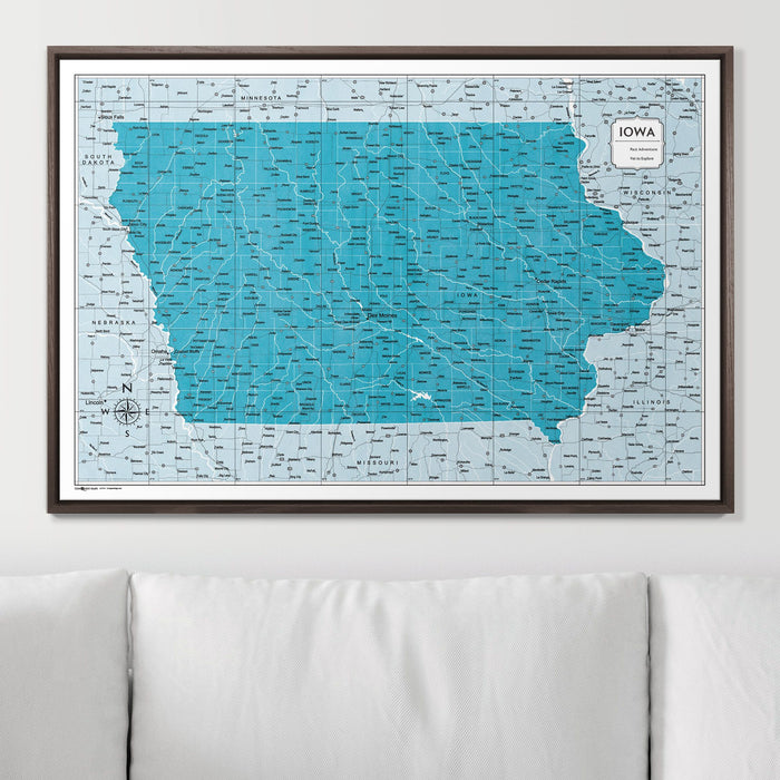Push Pin Iowa Map (Pin Board) - Teal Color Splash