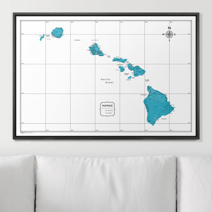 Push Pin Hawaii Map (Pin Board) - Teal Color Splash