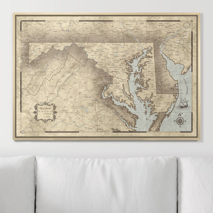 Push Pin Maryland Map (Pin Board) - Rustic Vintage CM Pin Board