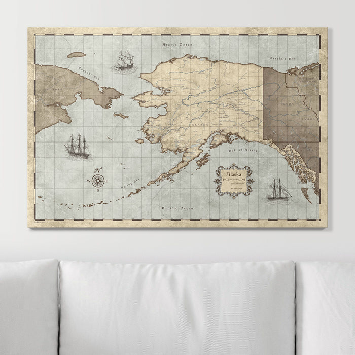 Push Pin Alaska Map (Pin Board) - Rustic Vintage
