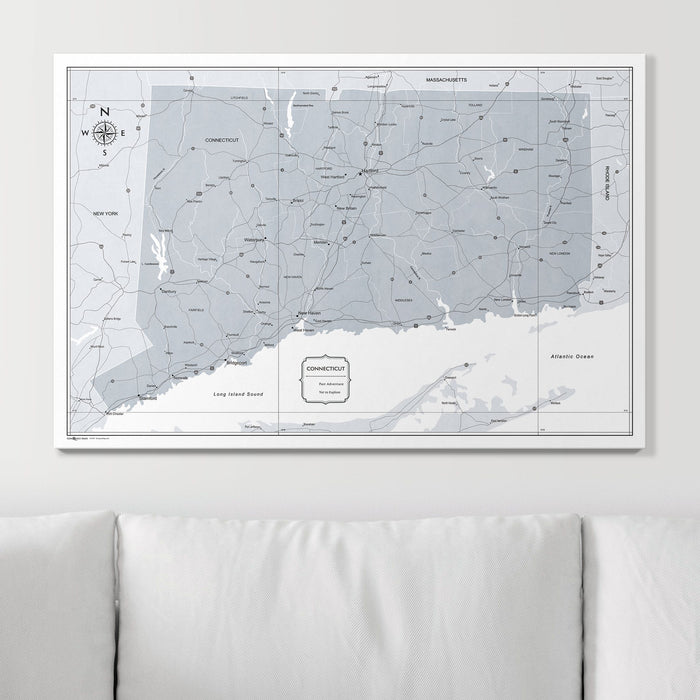 Push Pin Connecticut Map (Pin Board) - Light Gray Color Splash CM Pin Board