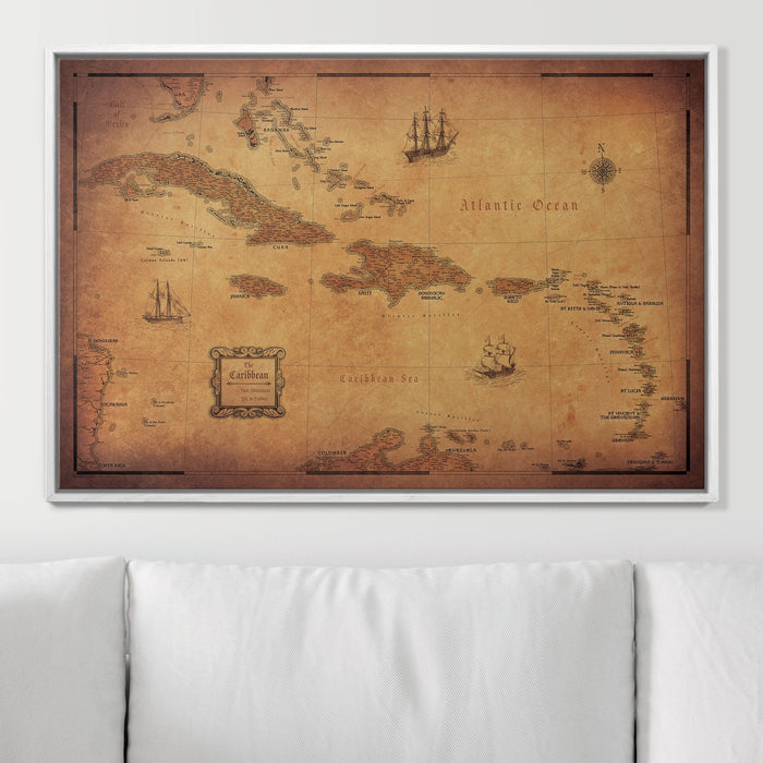 Push Pin Caribbean Map (Pin Board) - Golden Aged