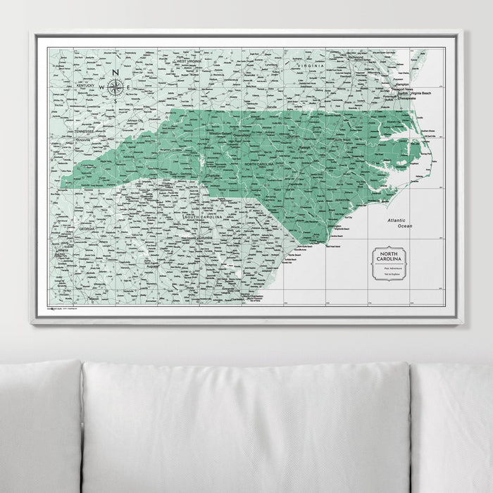 Push Pin North Carolina Map (Pin Board) - Green Color Splash
