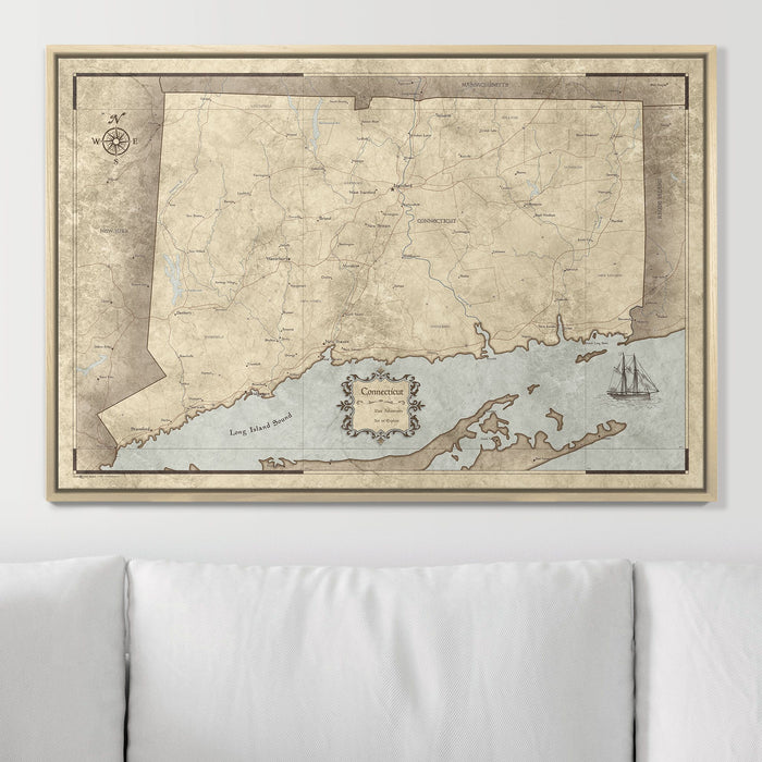 Push Pin Connecticut Map (Pin Board) - Rustic Vintage CM Pin Board