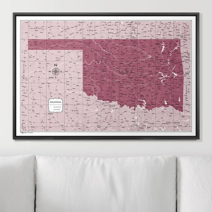 Push Pin Oklahoma Map (Pin Board) - Burgundy Color Splash