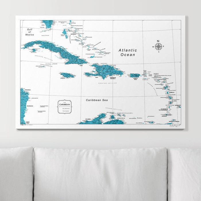 Push Pin Caribbean Map (Pin Board) - Teal Color Splash