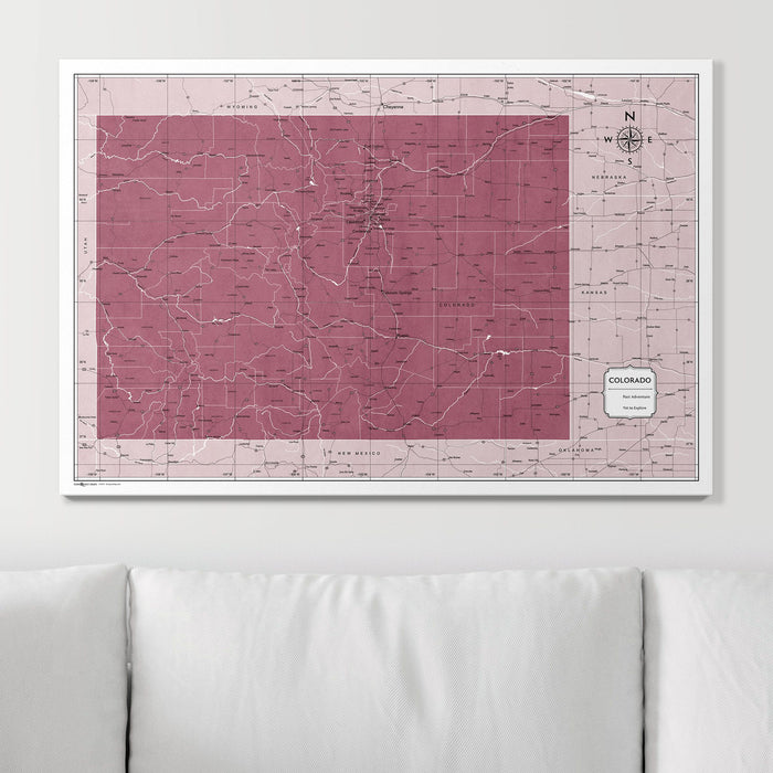 Push Pin Colorado Map (Pin Board) - Burgundy Color Splash CM Pin Board